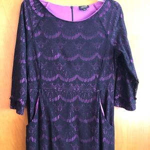 Purple dress with black lace overlay